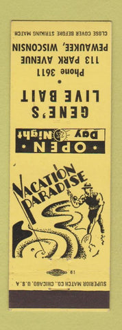 Matchbook Cover - Gene's Live Bait Pewaukee WI low phone #
