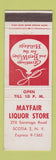 Matchbook Cover - Mayfair Liquor Store Scotia NY