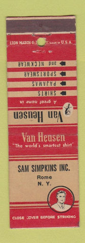Matchbook Cover - Van Heusen Men's Clothes Sam Simpkins Rome NY WEAR