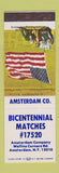 Matchbook Cover - Bicentennial Matches Amsterdam NY
