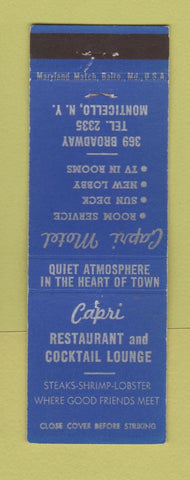 Matchbook Cover - Capri Restaurant Monticello NY