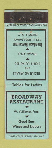 Matchbook Cover - Broadway Restaurant Fulton NY WORN