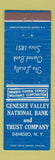 Matchbook Cover - Genesee Valley NATional Bank Geneseo NY
