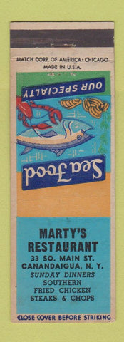 Matchbook Cover - Marty's Restaurant Canandaigua NY