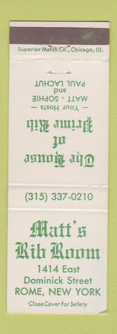 Matchbook Cover - Matt's Rib Room Rome NY