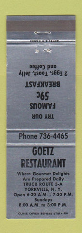 Matchbook Cover - Goetz Restaurant Yorkville NY