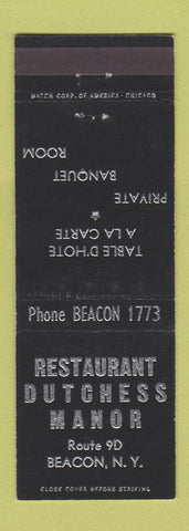 Matchbook Cover - Restaurant Dutchess Manor Beacon NY low phone #