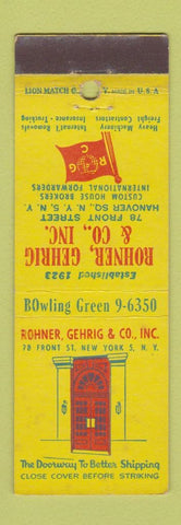 Matchbook Cover - Rohner Gehrig Shipping New York City