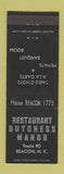 Matchbook Cover - Restaurant Dutchess Manor Beacon NY low phone #