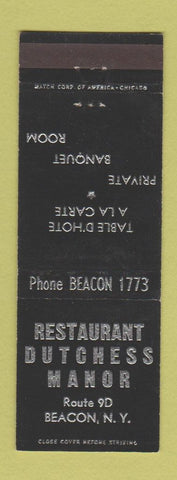 Matchbook Cover - Restaurant Dutchess Manor Beacon NY low phone #