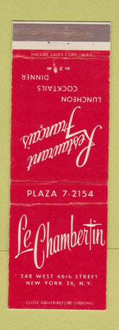 Matchbook Cover - Le Chambertin French Restaurant New York City