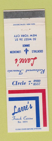 Matchbook Cover - Larre's Restaurant French New York City