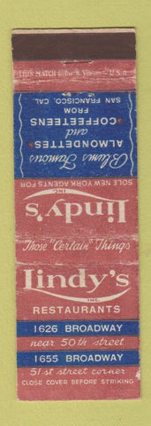 Matchbook Cover - Lindy's Restaurant New York City WEAR