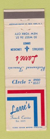 Matchbook Cover - Larre's Restaurant French New York City