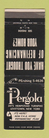 Matchbook Cover - John Pergola Levittown NY home loans WEAR