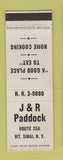 Matchbook Cover - J&R Paddock Mount Sinai NY restaurant
