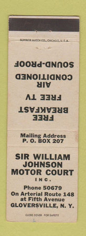 Matchbook Cover - Sir William Johnson Motor Court Gloversville NY