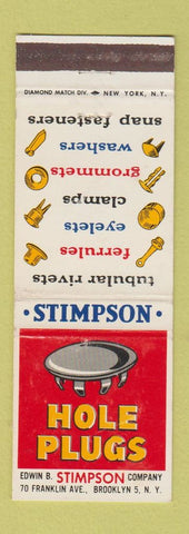 Matchbook Cover - Stimpson Hole Plugs Brooklyn NY