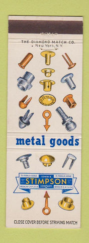 Matchbook Cover - Stimpson Metal Goods Brooklyn NY eyelets rivets