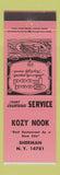 Matchbook Cover - Kozy Nook Sherman NY