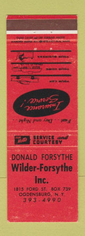 Matchbook Cover - Wilder Forsythe Inc Ogdensburg NY Insurance