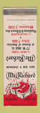 Matchbook Cover - Mr Richard Steak New York City Milwaukee WI WEAR
