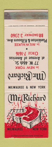 Matchbook Cover - Mr Richard Steak New York City Milwaukee WI WEAR