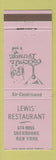 Matchbook Cover - Lewis' Restaurant Sherburne NY