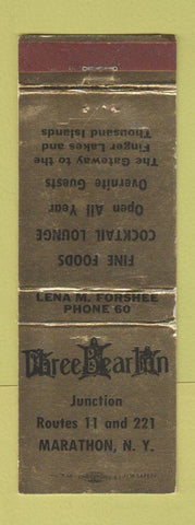 Matchbook Cover - Three Bear Inn Marathon NY WEAR