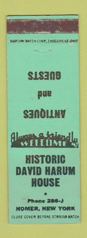 Matchbook Cover - Historic David Harum House Homer NY Antiques POOR STAINED