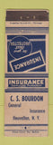 Matchbook Cover - CS Bourdon Insurance Heuvelton NY
