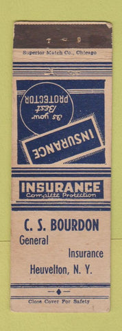 Matchbook Cover - CS Bourdon Insurance Heuvelton NY