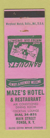 Matchbook Cover - Maze's Hotel Restaurant Fonda NY