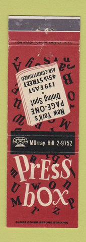 Matchbook Cover - Press Box New York City