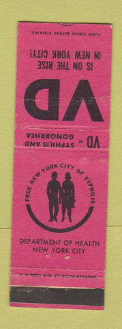 Matchbook Cover - VD Venereal Disease sex New York City Syphilis WEAR