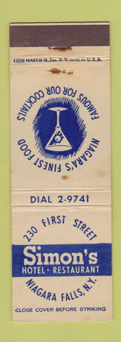 Matchbook Cover - Simon's Hotel Restaurant Niagara Falls NY WEAR