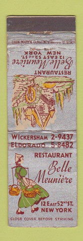 Matchbook Cover - Belle Meuniere Restaurant New York City girlie WORN