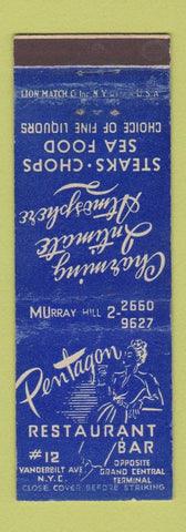 Matchbook Cover - Pentagon Restaurant girlie New York City WEAR