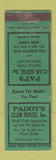 Matchbook Cover - Pat's Paddy's Clam House New York City
