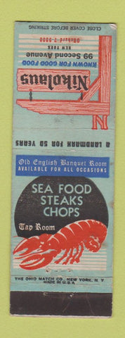 Matchbook Cover - Nikolaus Restaurant New York City lobster