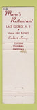 Matchbook Cover - Mario's Restaurant Lake George NY