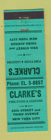 Matchbook Cover - Clarke's Restaurant New York City