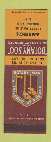 Matchbook Cover - Botany 500 Men's Clothes Amberg's Niagara Falls NY