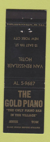 Matchbook Cover - The Gold Piano Van Rensselaer Hotel New York City