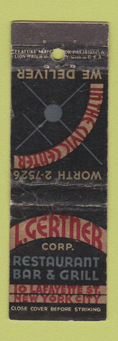Matchbook Cover - L Gertner Restaurant New York City feature WEAR