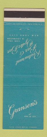 Matchbook Cover - Granson's Restaurant New York City