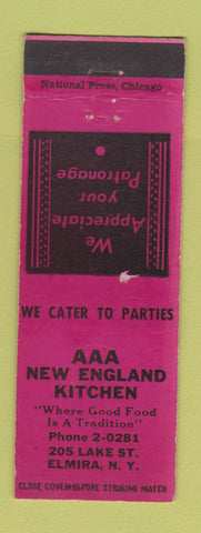 Matchbook Cover - AAA New England Kitchen Elmira NY