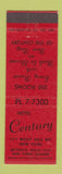 Matchbook Cover - Hotel Century New York City