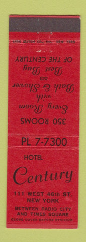 Matchbook Cover - Hotel Century New York City