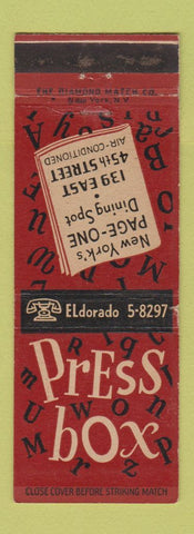 Matchbook Cover - Press Box New York City restaurant WEAR